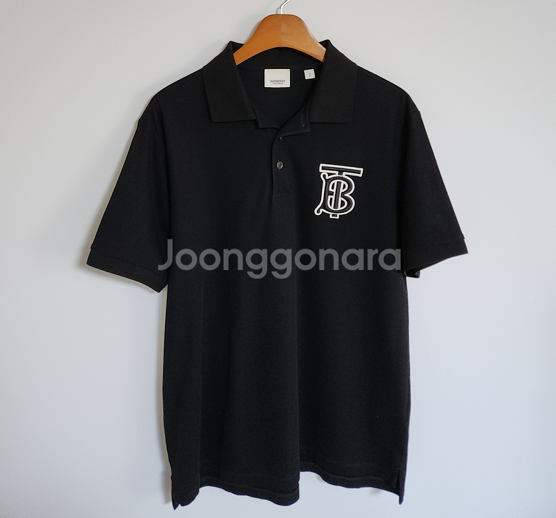 S 버버리 블랙 TB 자수 로고 오버핏 남성 반팔 카라--0