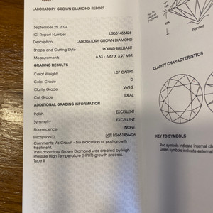 IGI 랩그로운 다이아몬드 1캐럿(1.07ct)
