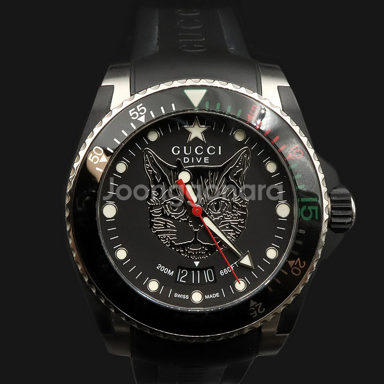 구찌 쿼츠 40MM 미스틱 캣 다이브 러버밴드 시계--0