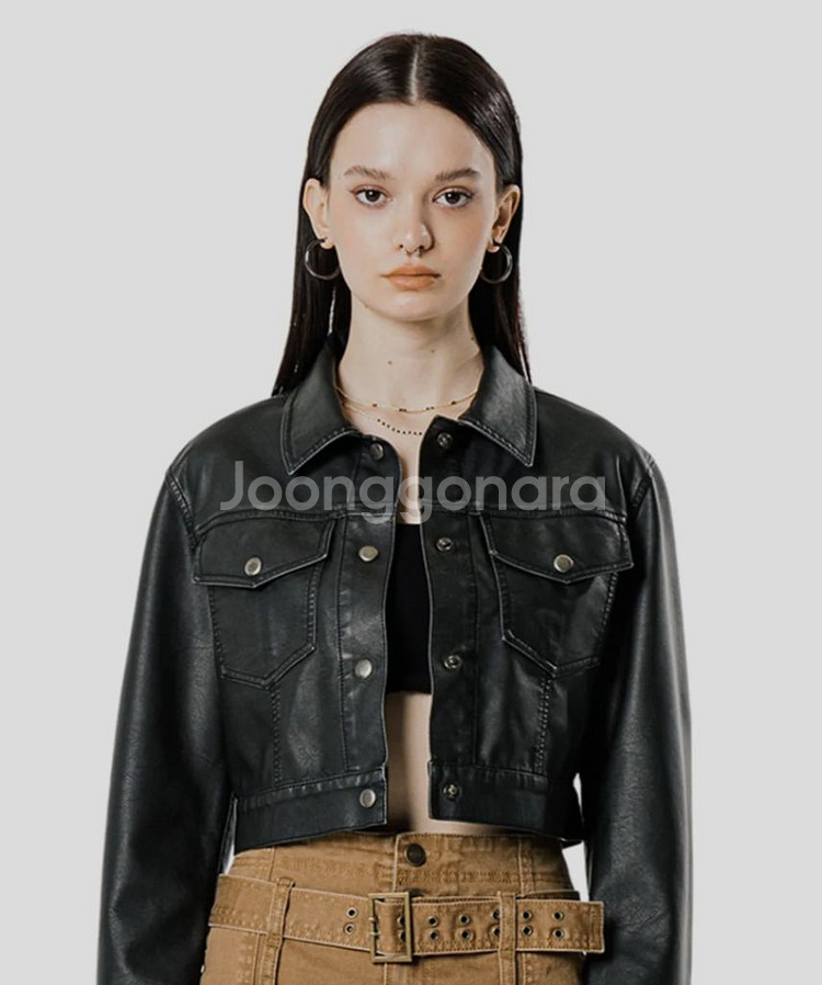 러닝하이 빈티지 워시드 레더 크롭 자켓 [블랙] S--0