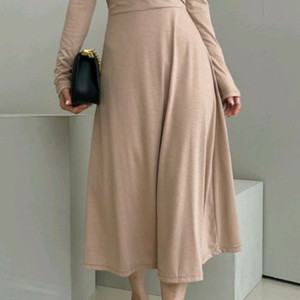 스판 랩 긴팔 원피스 베이지1