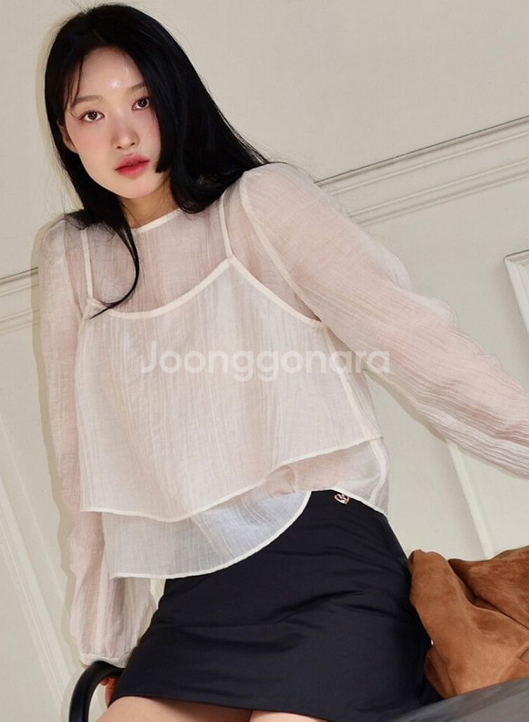 올리브데올리브 레이어드 뷔스티에 세트 시스루 블라우스--0