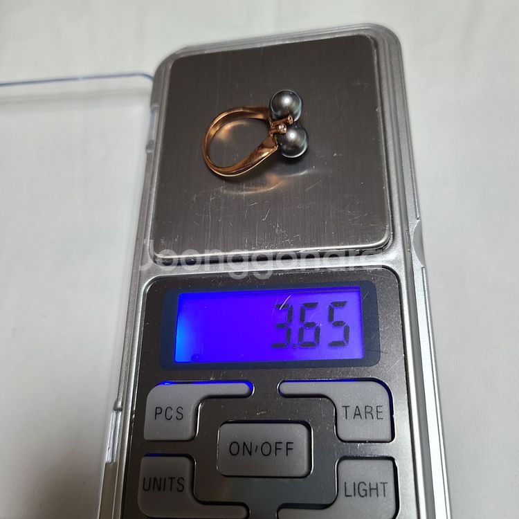14k 로골 7.4mm남양해수 흑진주2개 반지ㅡ새제품--2