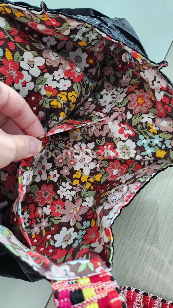 페브릭 블랙 에코백 양면 리버시블 벨벳 플라워 쇼퍼백--6