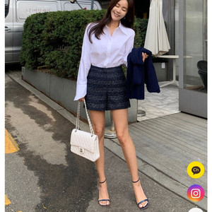 칙스라벨 카멜라 트위드 팬츠