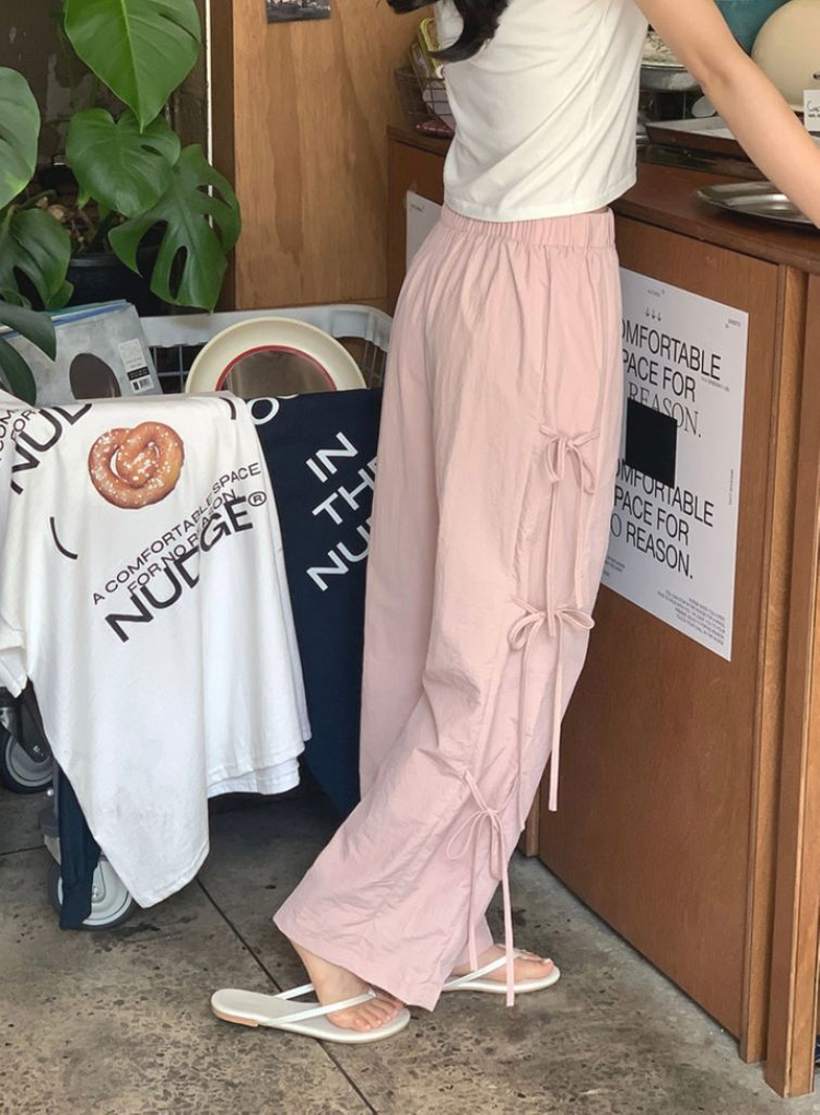 발레코어 리본 와이드 밴딩 팬츠 핑크--2