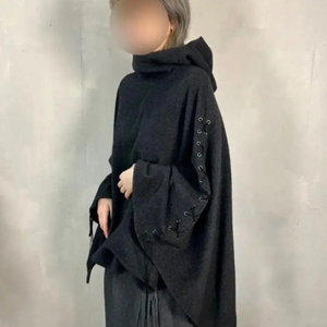 블랙 아일렛 리본 빈티지 케이프 판초 판쵸니트 모리걸