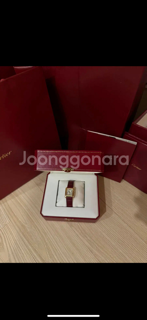 까르띠에 탱크앙글레즈 다이아몬드 핑크골드 악어 시계--1
