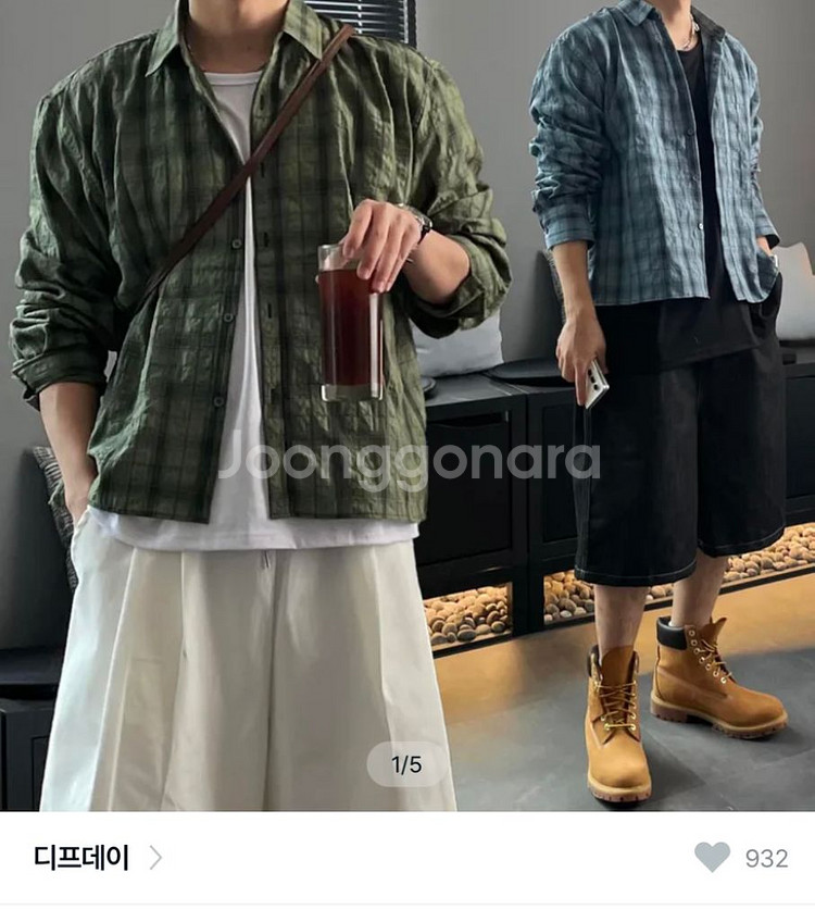 크롭 셔츠 f 남성 시어서커 체크셔츠--1