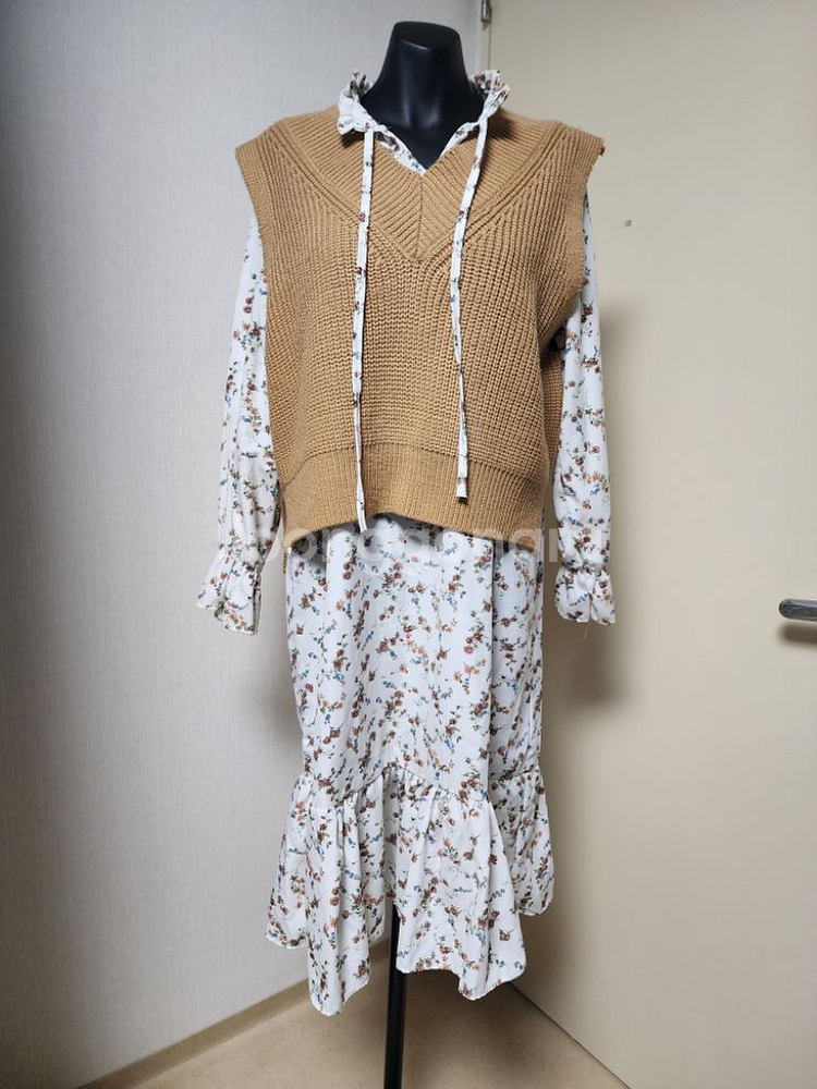 니트조끼+원피스 세트--0