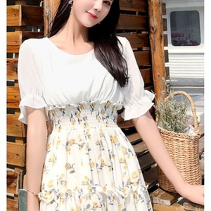 여름 쉬폰플라워 배색원피스 XL