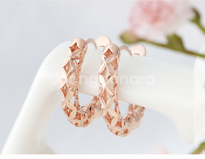 유니크 플라워패턴 데일리 베이직 로즈골드 원터치 링귀걸--1