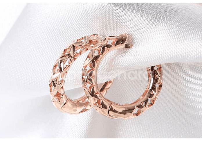 유니크 플라워패턴 데일리 베이직 로즈골드 원터치 링귀걸--5