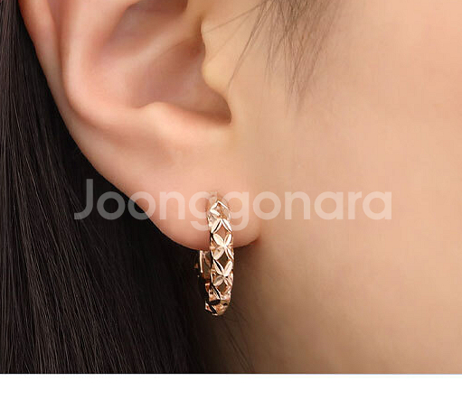 유니크 플라워패턴 데일리 베이직 로즈골드 원터치 링귀걸--3