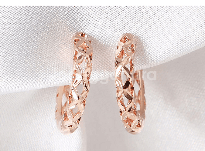 유니크 플라워패턴 데일리 베이직 로즈골드 원터치 링귀걸--4