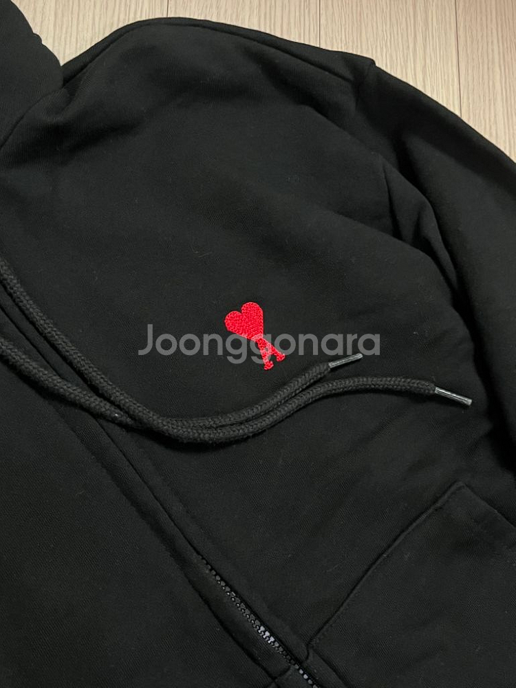 아미 하트 로고 집업 후드티 블랙--1