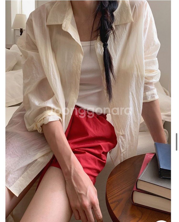 크림 나일론 셔츠. 크렘므--0