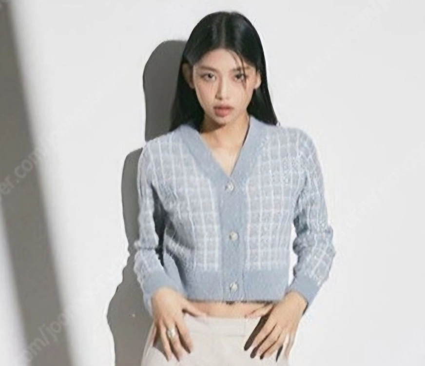 트위드가디건 미쏘 블루트위드자켓 체크무늬자켓 L 이미지