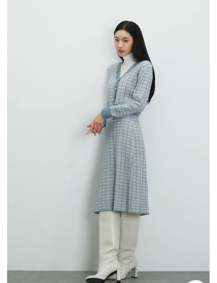 트위드가디건 미쏘 블루트위드자켓 체크무늬자켓 L 이미지