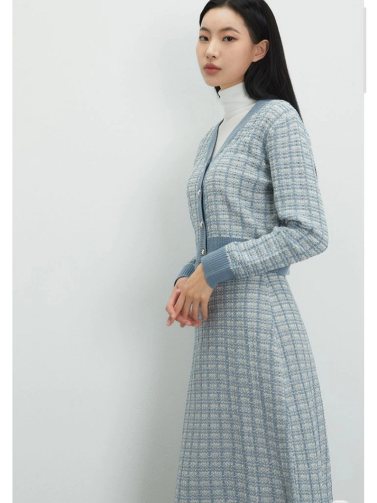 트위드가디건 미쏘 블루트위드자켓 체크무늬자켓 L 이미지
