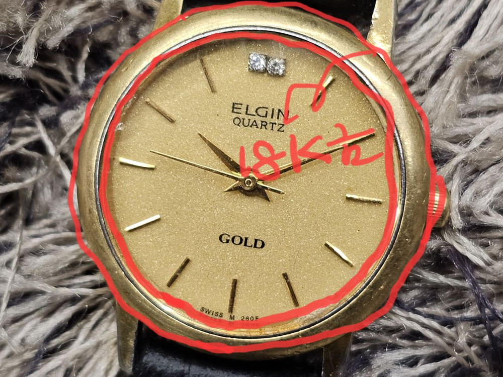 빈티지/엘진금시계 ELGIN 베젤&크라운18k금--3