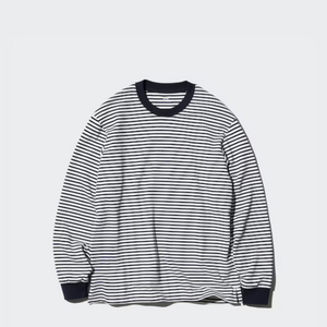 유니클로 에어리즘 코튼 보더 티셔츠 화이트 S