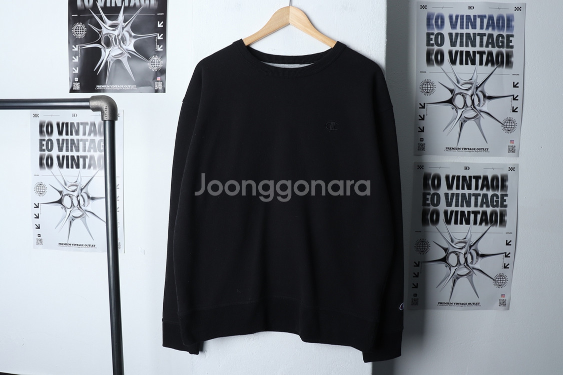 (2XL) 챔피온 맨투맨 티셔츠 빅사이즈 블랙 기모--1