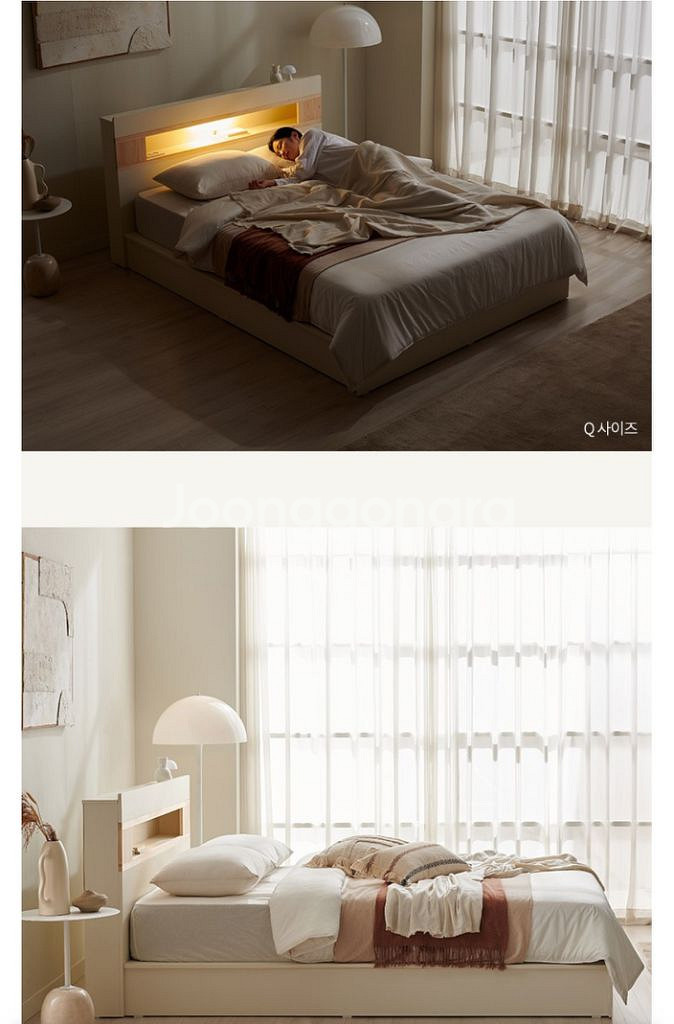 삼익가구 퀸 그레인 호텔식 편백나무 LED 침대프레임--1