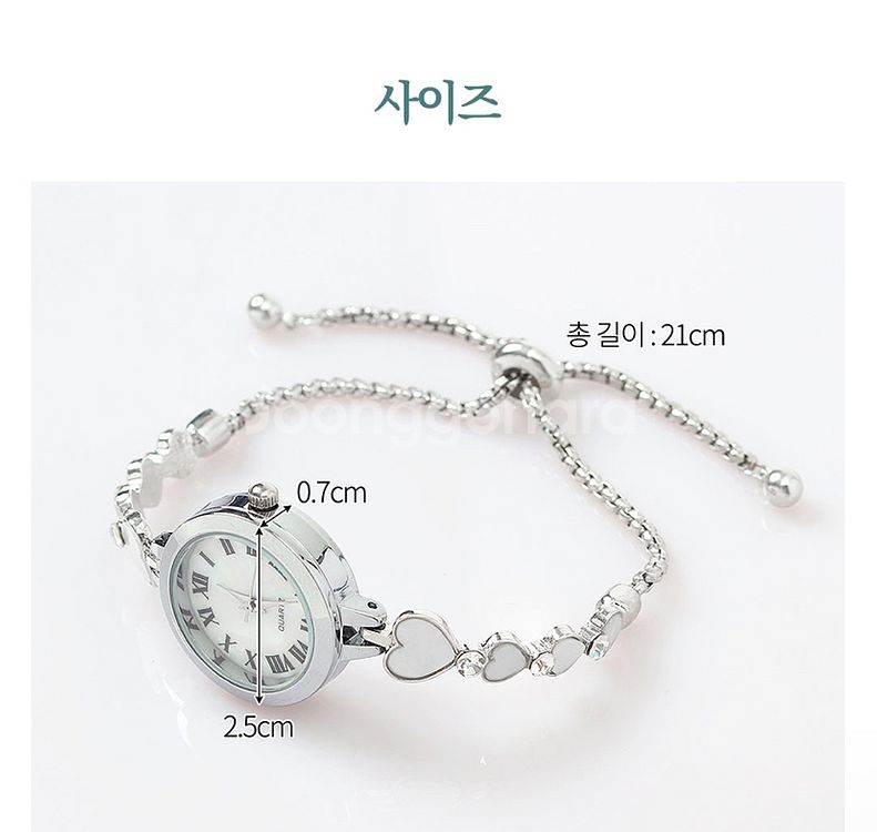 하트 슬라이드 조임 여성 손목시계(실버)--6