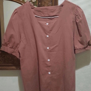 말린장미컬러 스퀘어넥 린넨블라우스