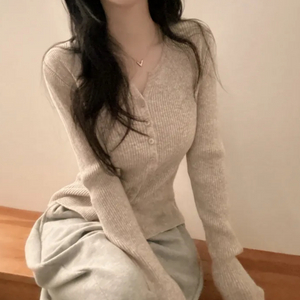 에이블리 데일리핏 슬림 골지 니트 가디건 베이지