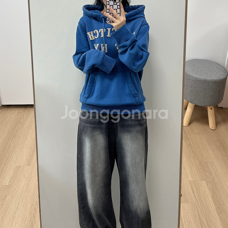 아베크롬비 자수로고 블루 후드티--0