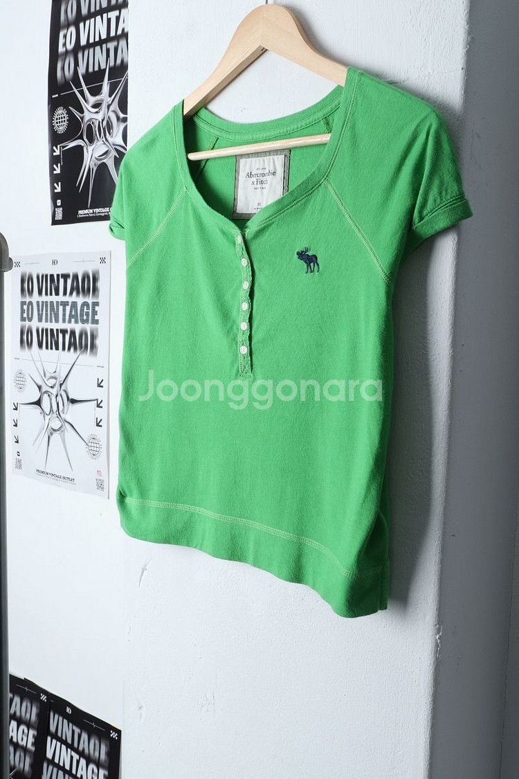 W(XS-M) 아베크롬비 반팔 티셔츠 연그린 브이넥--0