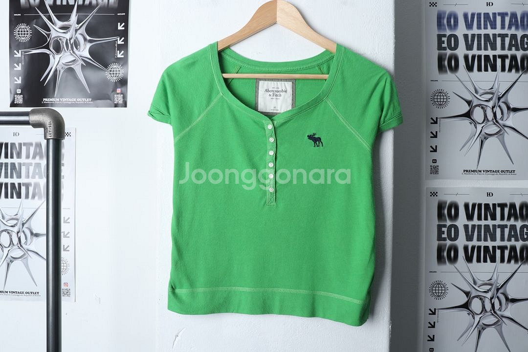 W(XS-M) 아베크롬비 반팔 티셔츠 연그린 브이넥--1