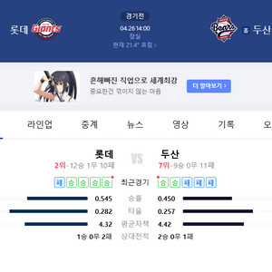 4/26 두산vs 롯데 1루 레드석 101블럭 3연석