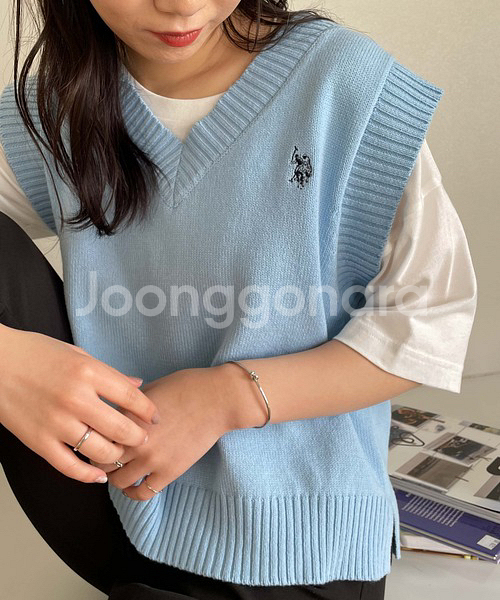 일본에서 구매 폴로 니트 조끼 베스트 하늘색 스카이블루--0