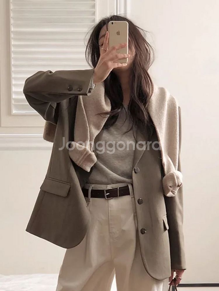 슬로우앤드 데이클래식 루즈핏 싱글자켓 모카브라운--0