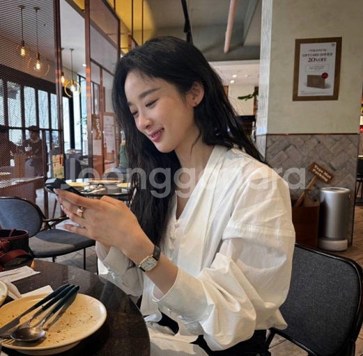 루에브르 타이퍼프 블라우스 아이보리 S 이청아 블라우스--1