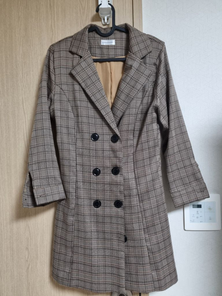 여성 브라운체크 롱자켓 새상품--1