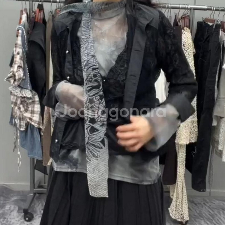 크루빈티지 블랙 오리엔탈 코디 상의--0