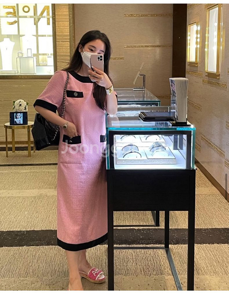 라미데일리 트위드 원피스 가브리엘 핑크 프리사이즈--1