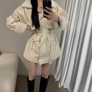 카라 밍크 퍼 레더 자켓 코트