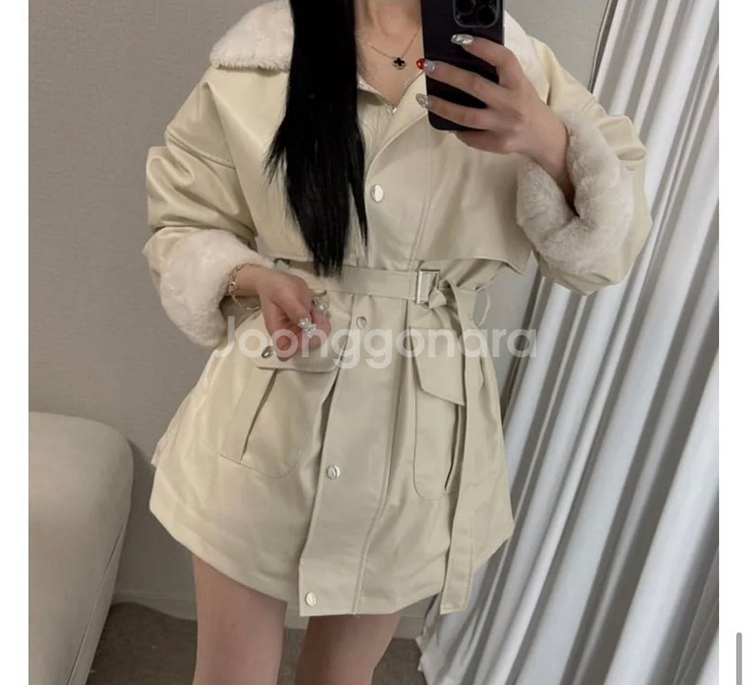 카라 밍크 퍼 레더 자켓 코트--2