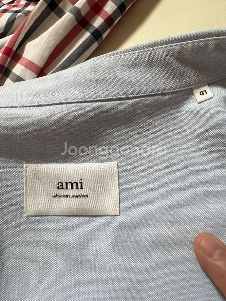 (41/L) 아미 Ami 빅하트 투톤 하늘색 셔츠--3