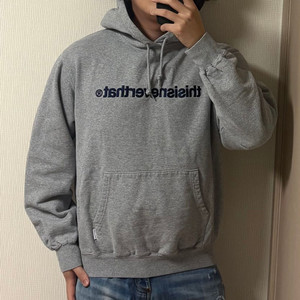 정품 디스이즈네버댓 빅로고 그레이 후드티