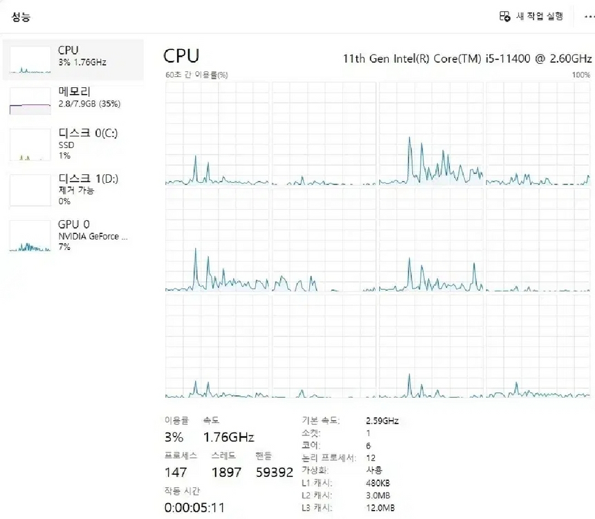 Intel Core i5-11400 데스크탑 PC 이미지