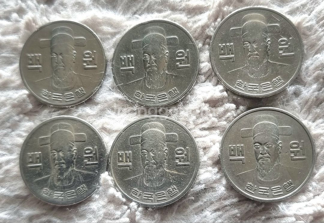 1971년 100원동전 6개를 일괄판매합니다--1