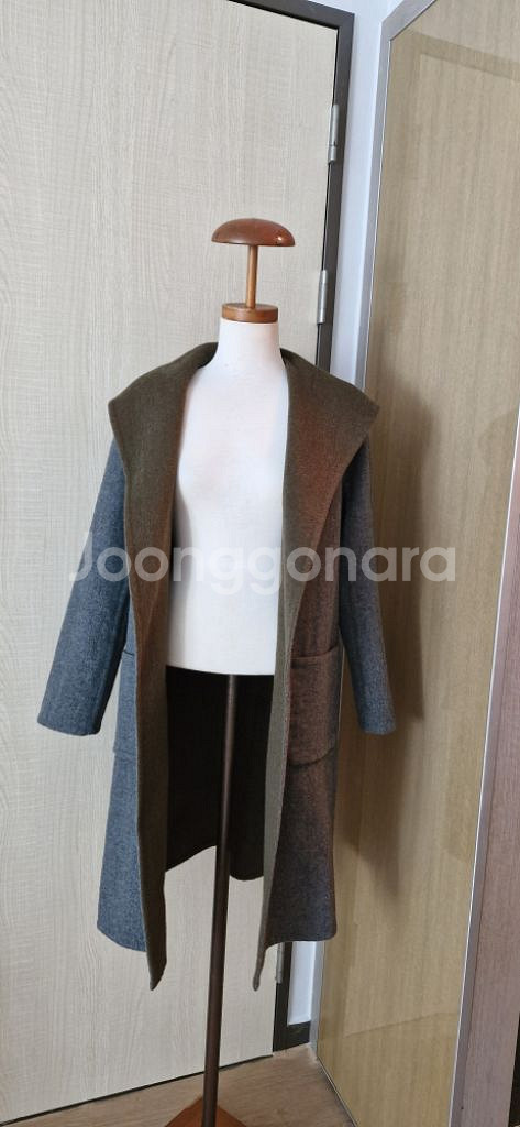 여성 캐시미어 양면 코트 그레이 카키 S--0