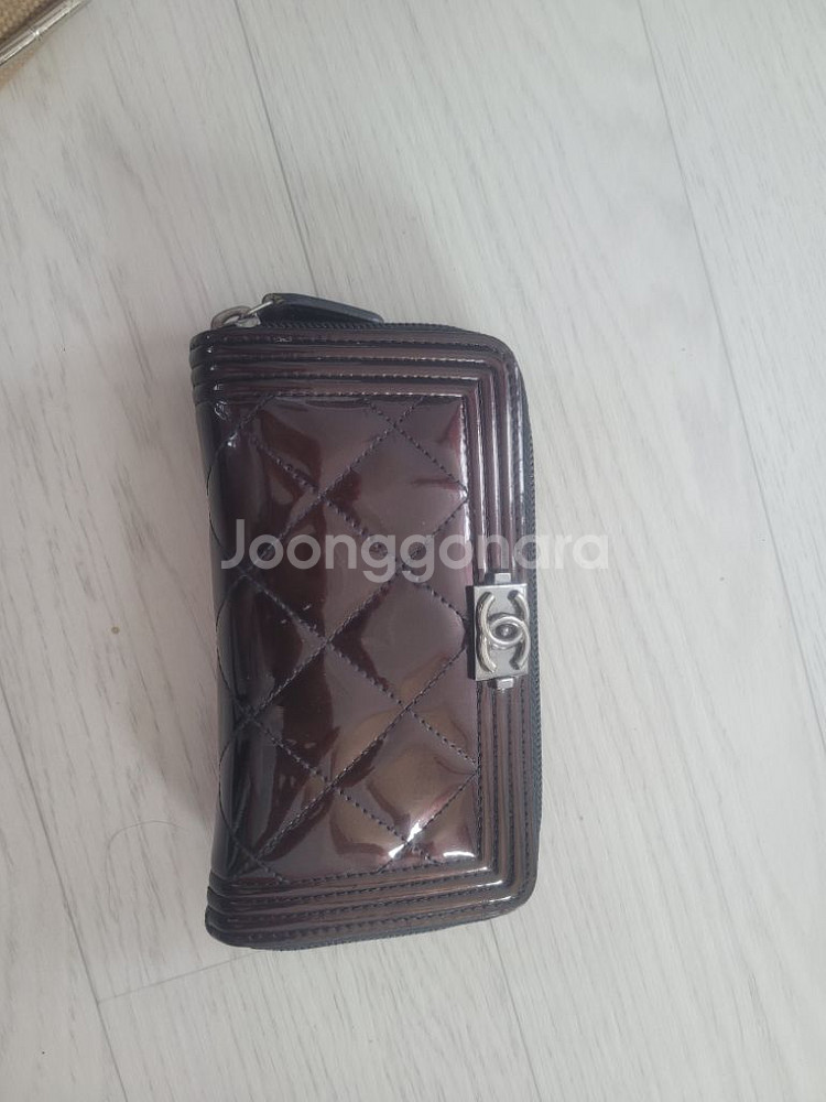 샤넬 램스킨 은장 보이 지퍼 장지갑--5