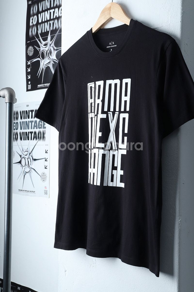 (S) 아르마니 반팔 티셔츠 빅로고 블랙 올드스쿨--0